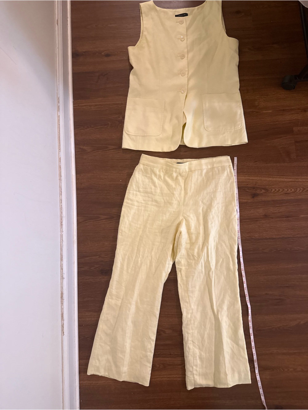 Ann Taylor Light Yellow Linen-Blend Wide-Leg Pants with Button Vest